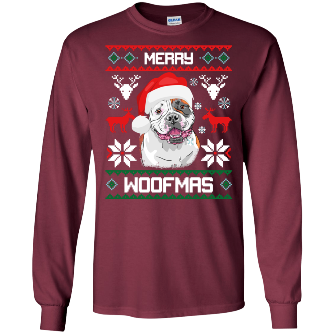 American Bulldog Merry Woofmas T-Shirt Christmas
