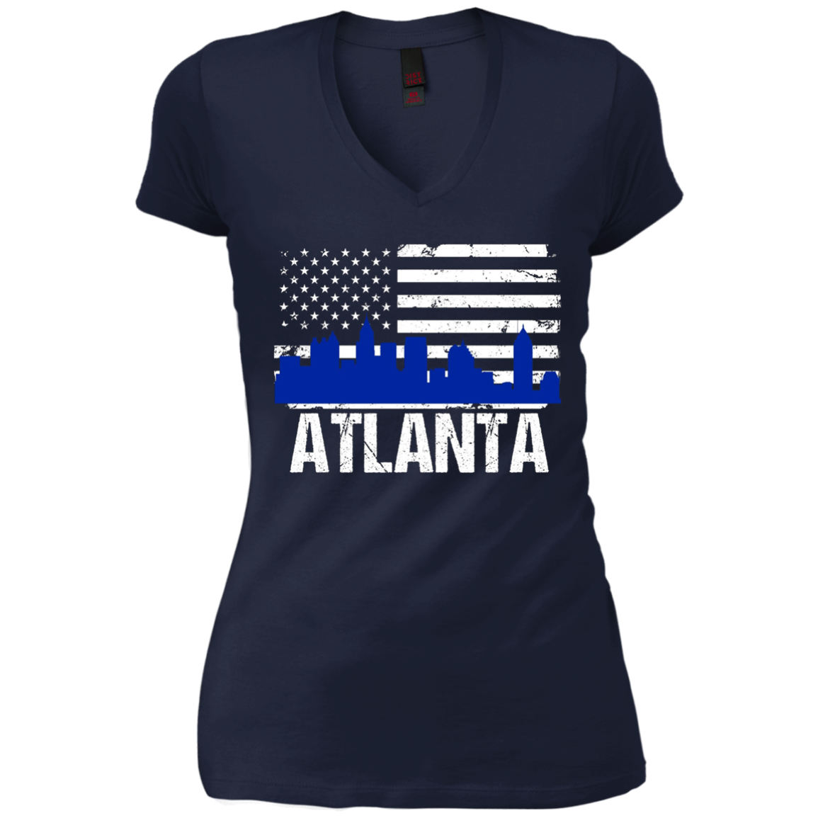 Atlanta Skyline Distressed American Flag Long Sleeve Shirt