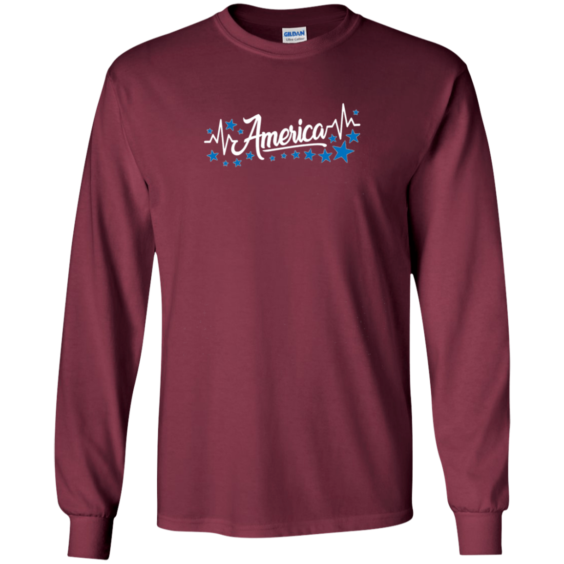 America Heartbeat Blue Long Sleeve Fourth July Outfit Stars