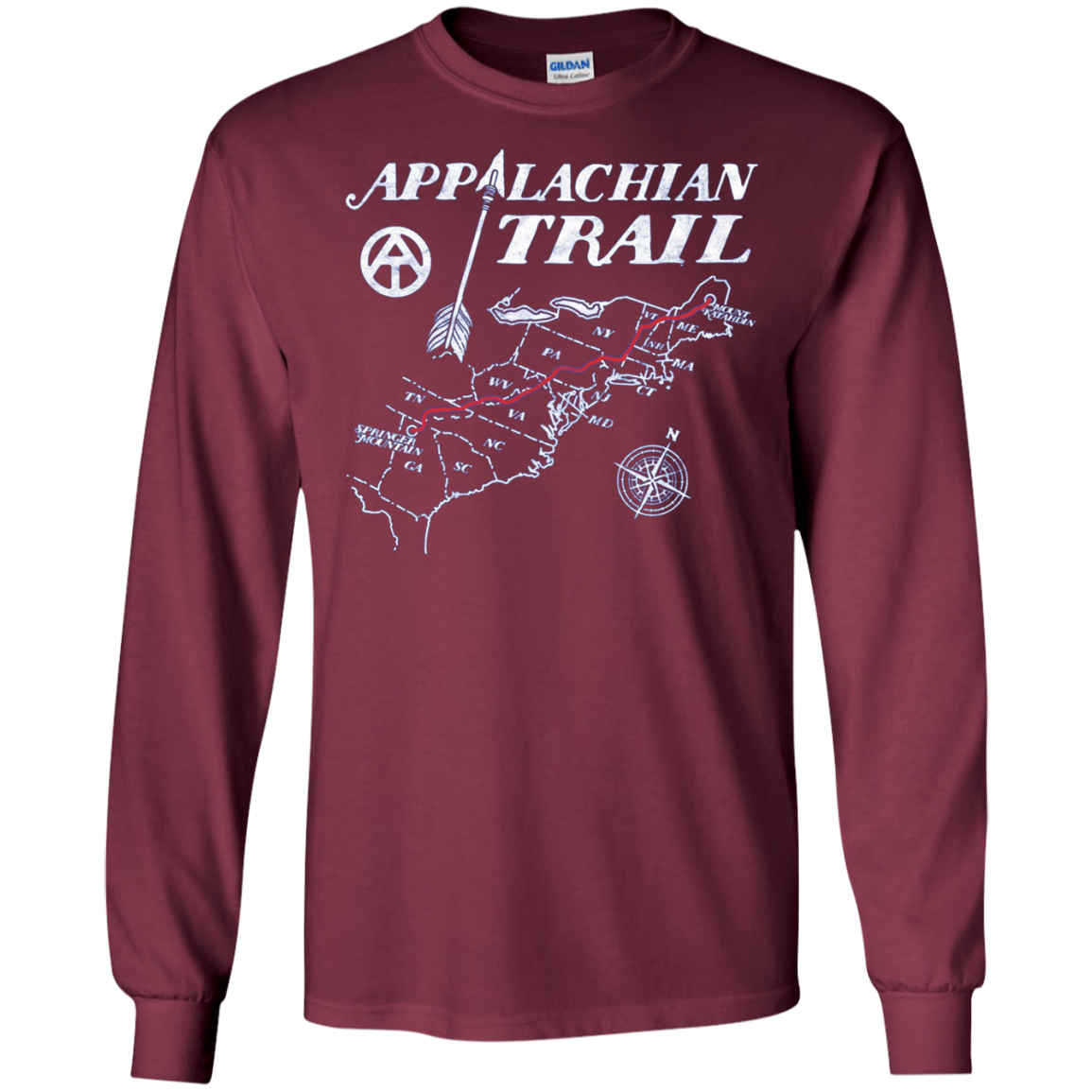 Appalachian Trail Map Retro Hiking Long Sleeve Tee Shirt