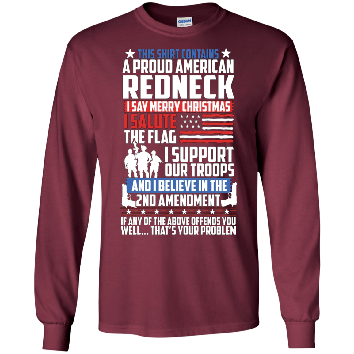 A Proud American Redneck Support Guns Troops Flag T Shirt