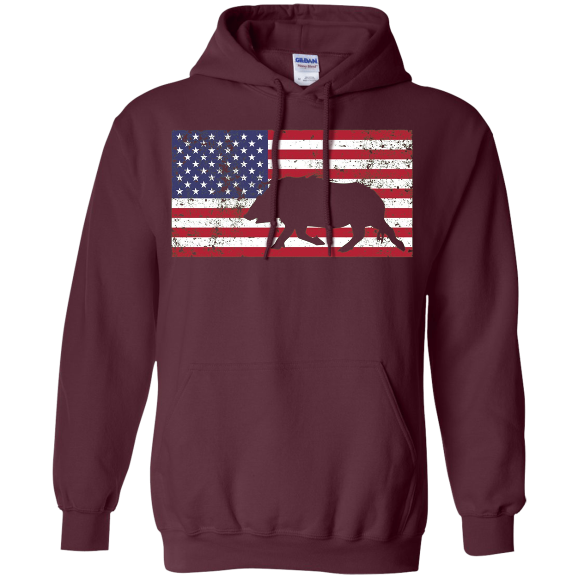 American Flag Patriotic Wild Feral Pig Hunting T-Shirt USA