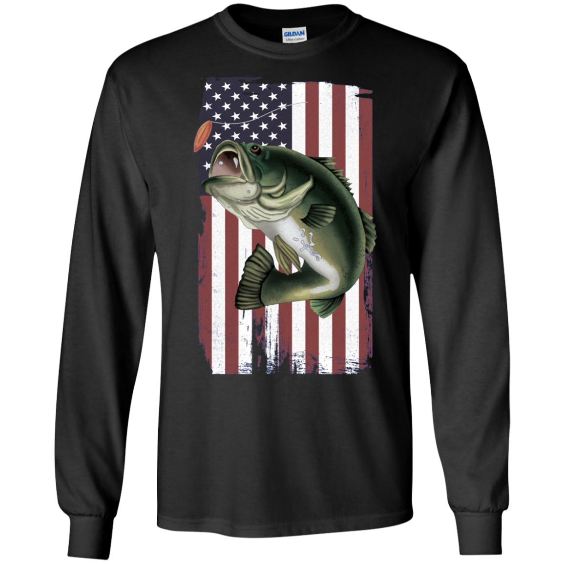 American Flag Patriotic Bass Fishing Shirt for Men Women