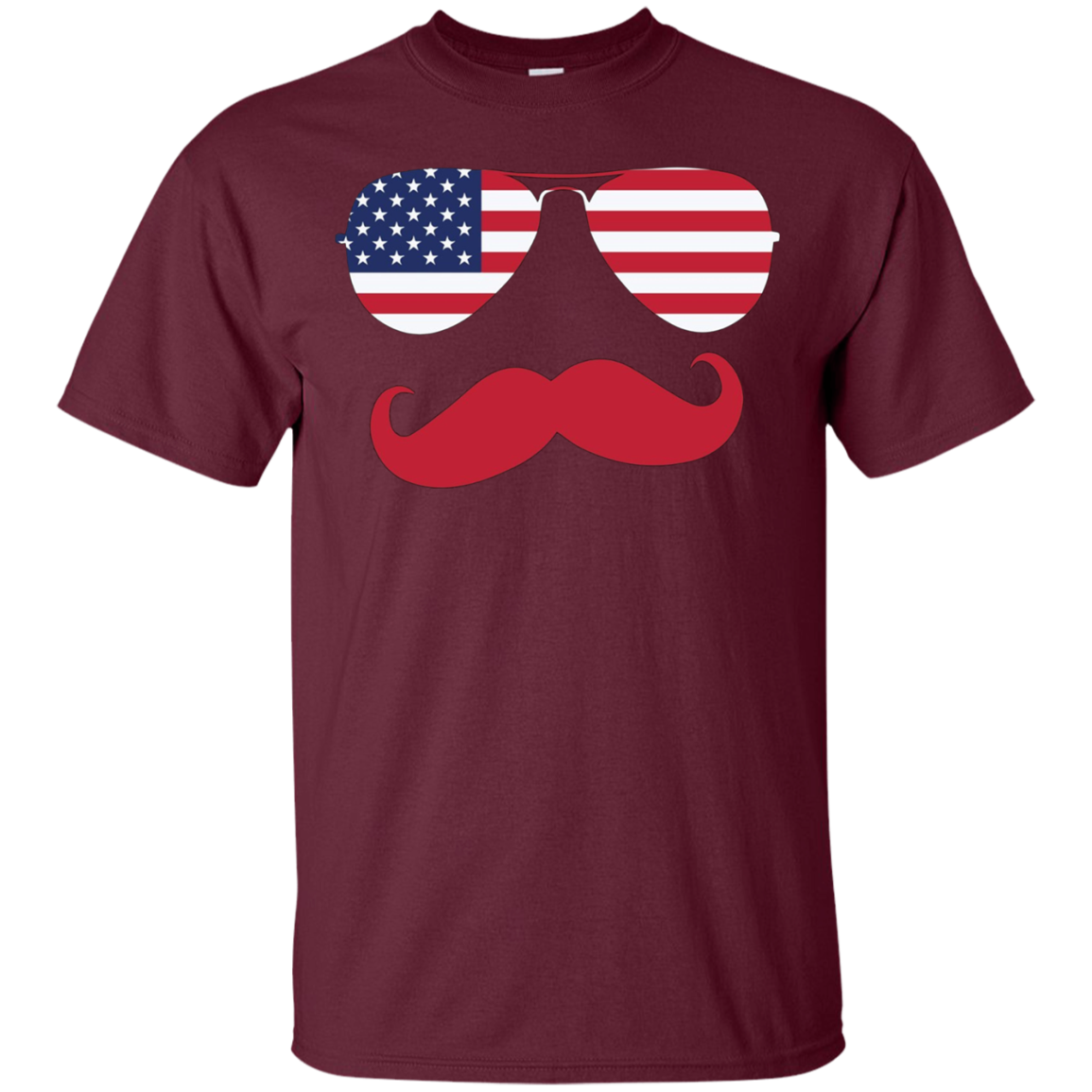 American USA Flag Aviator Sunglasses Mustache Merica T Shirt