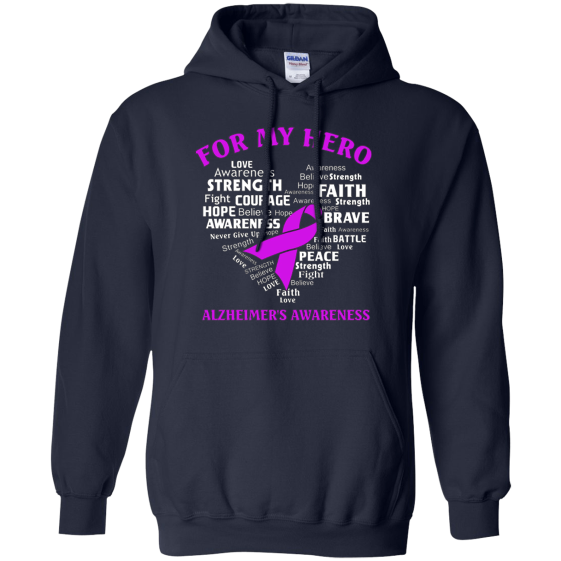 Alzheimer's Awareness Shirt For My Hero Ribbon Heart Tee