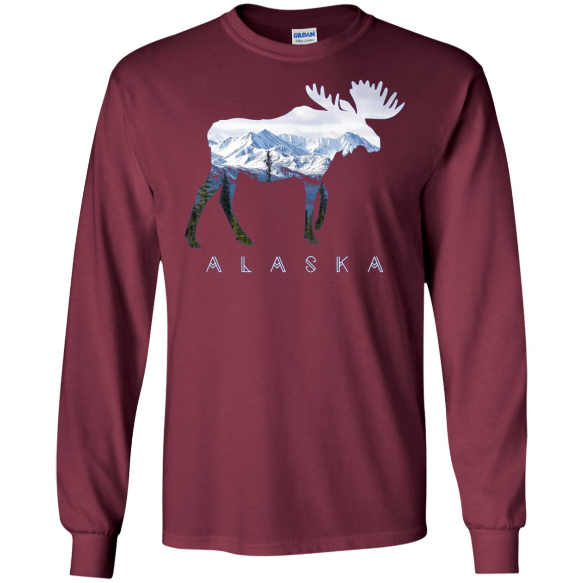 Alaska Day Moose Snowy Mountain Long Sleeve Shirt