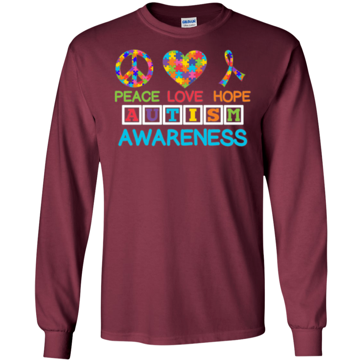 Autism Awareness Peace Love Hope Puzzle Ribbon T-shirt