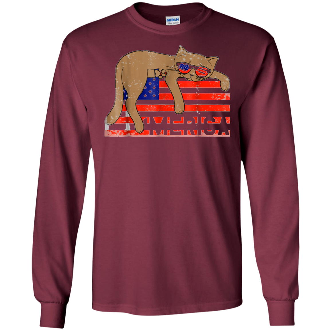 4th of July T-Shirt Funny Cat T shirt USA Flag Patriotic