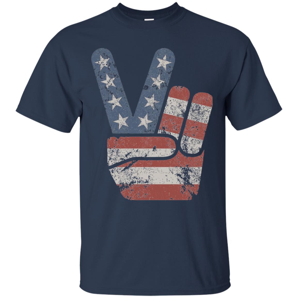 4th of July Vintage American Flag Big Peace Sign T-Shirt