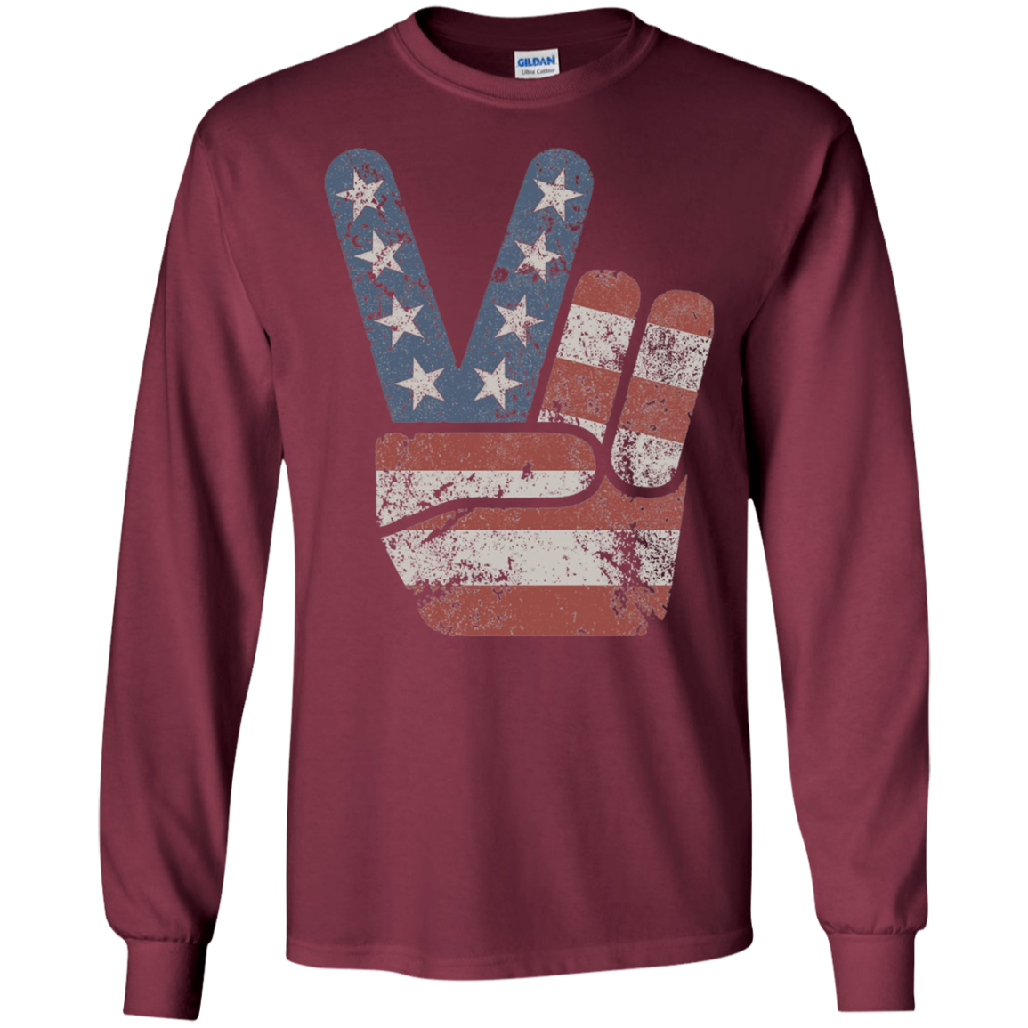 4th of July Vintage American Flag Big Peace Sign T-Shirt