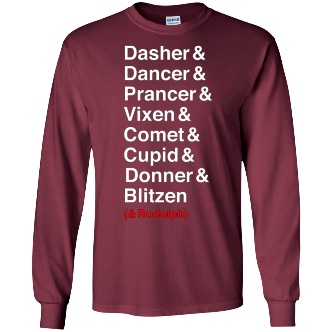 Santa's Reindeer roll call list Christmas shirt.