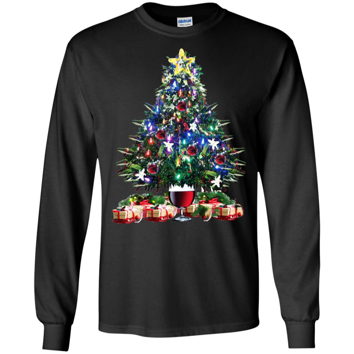 Christmas Tree Wine Glass - Merry Xmas Shirt Tee