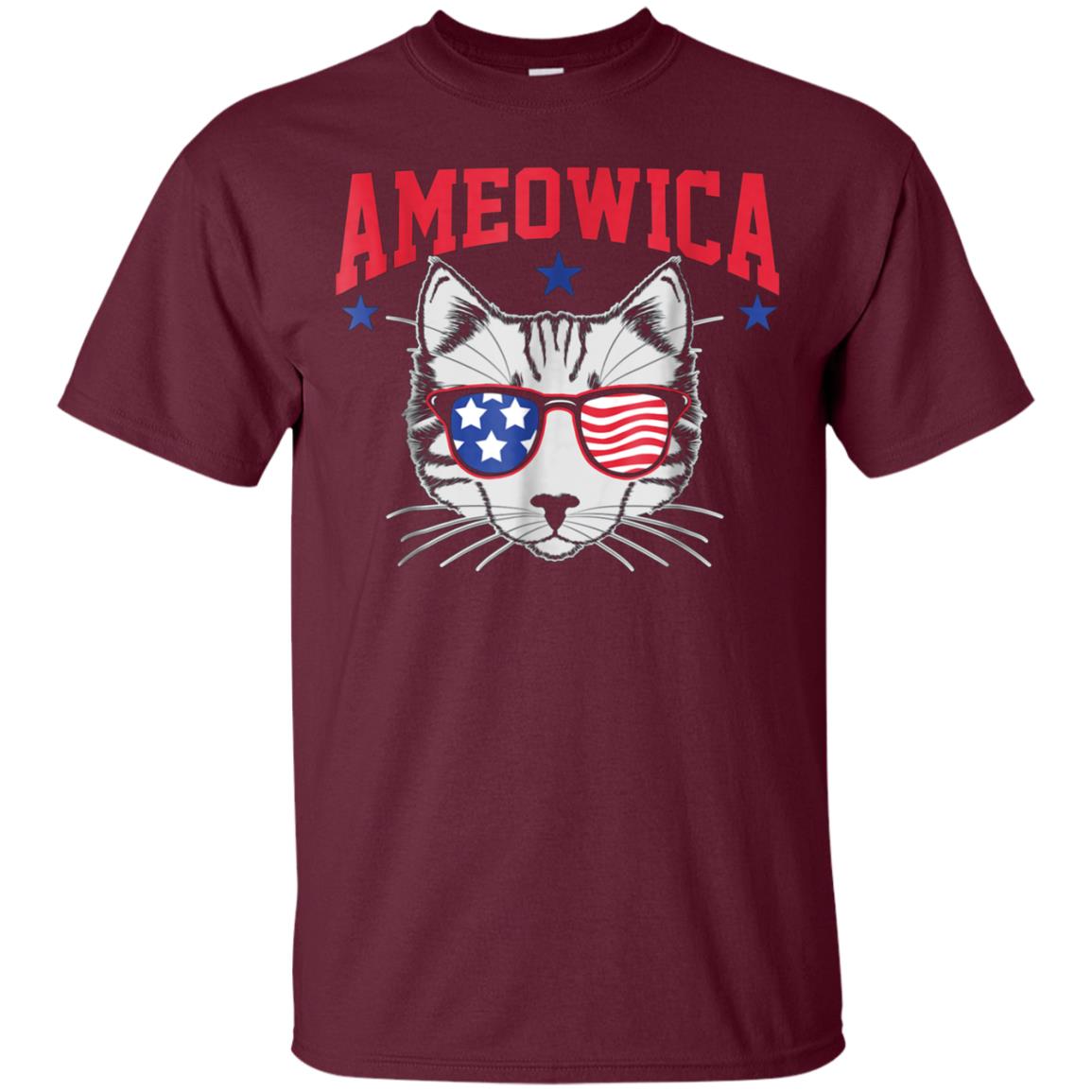 Ameowica Cat With Flag Sunglasses Funny 4th Of July T-Shirt