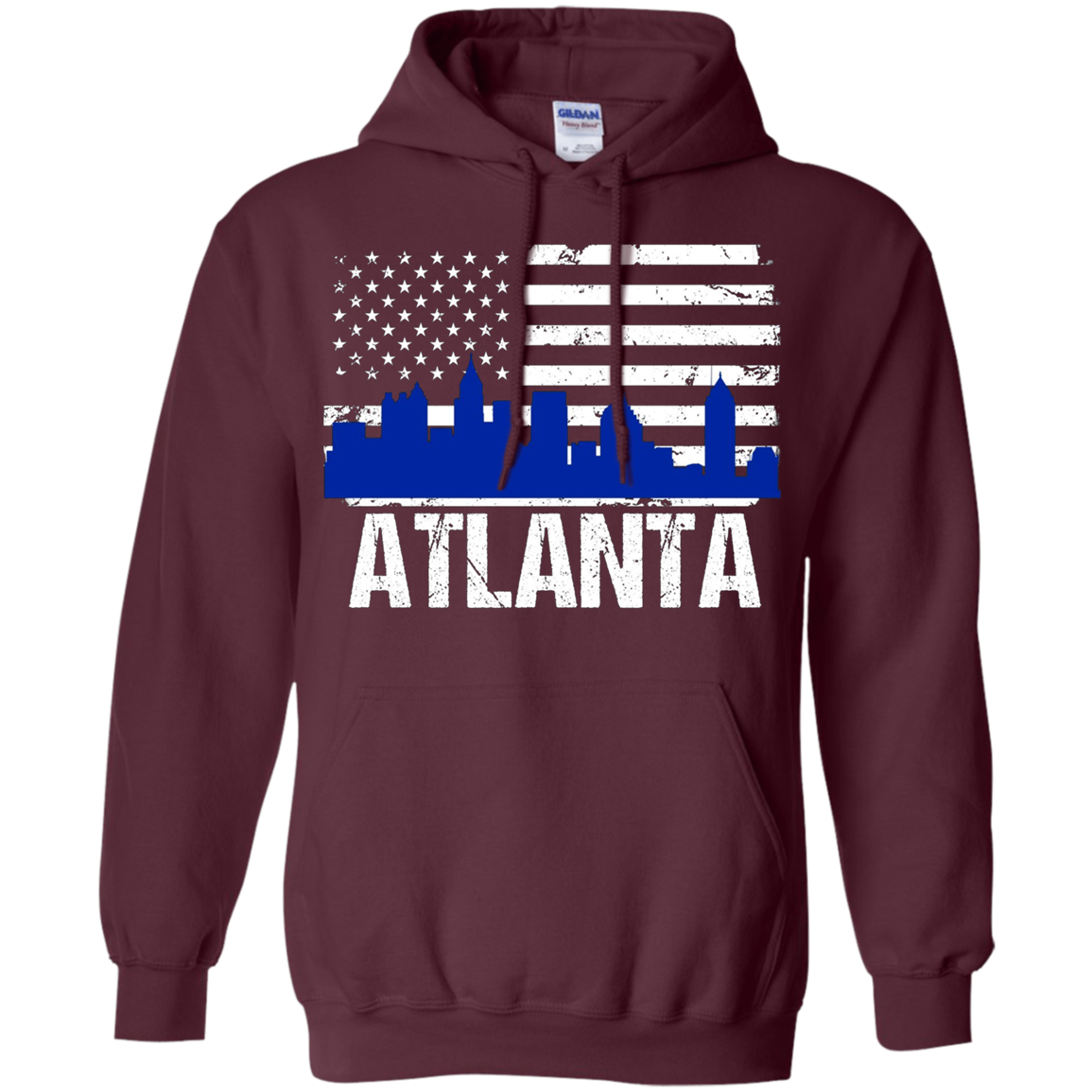 Atlanta Skyline Distressed American Flag Long Sleeve Shirt