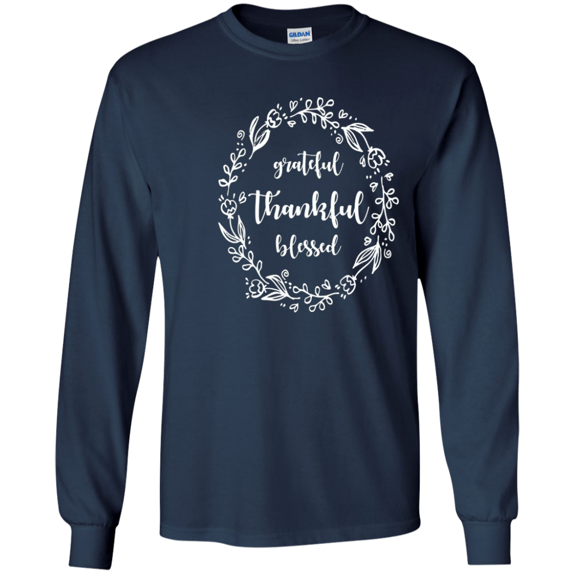 "Grateful Thankful Blessed " Floral Thanksgiving Fall Tee