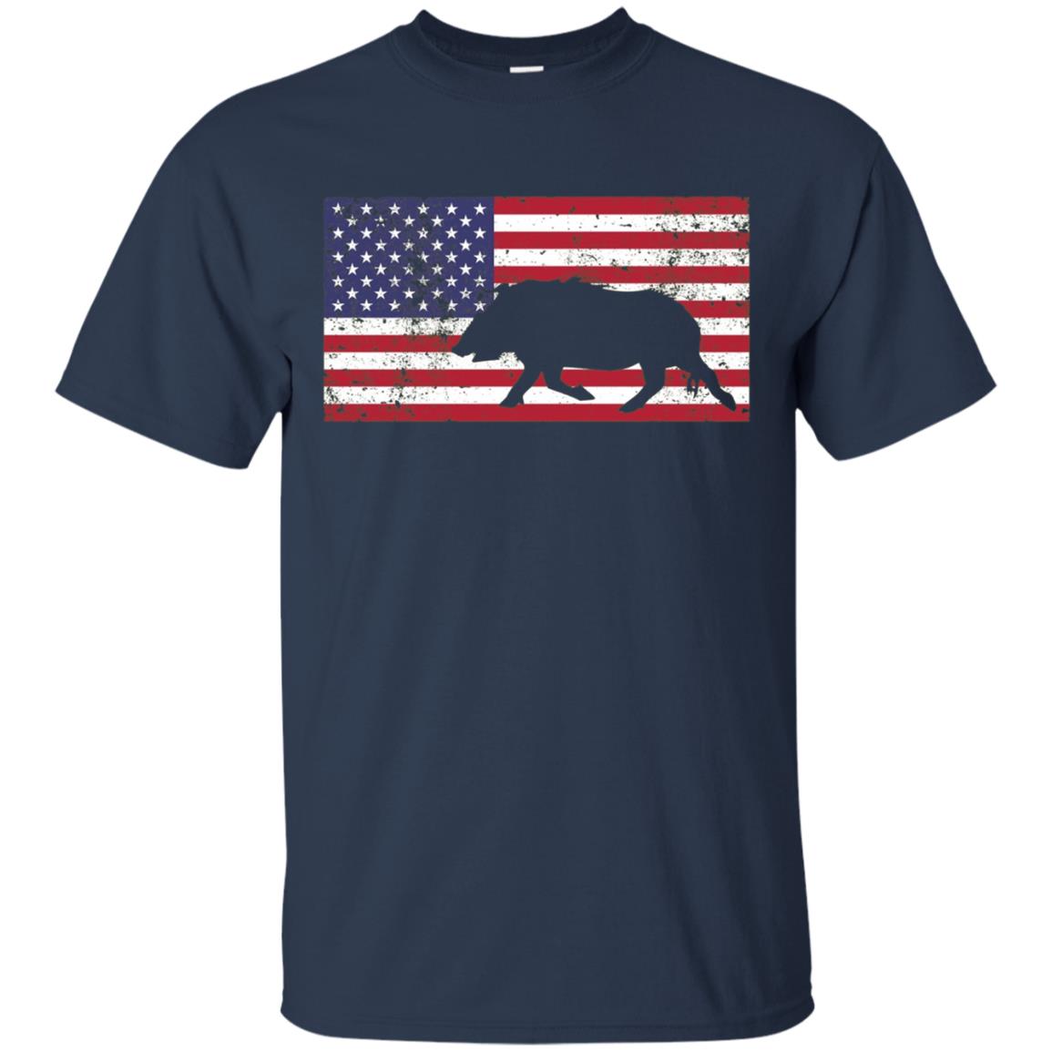 American Flag Patriotic Wild Feral Pig Hunting T-Shirt USA