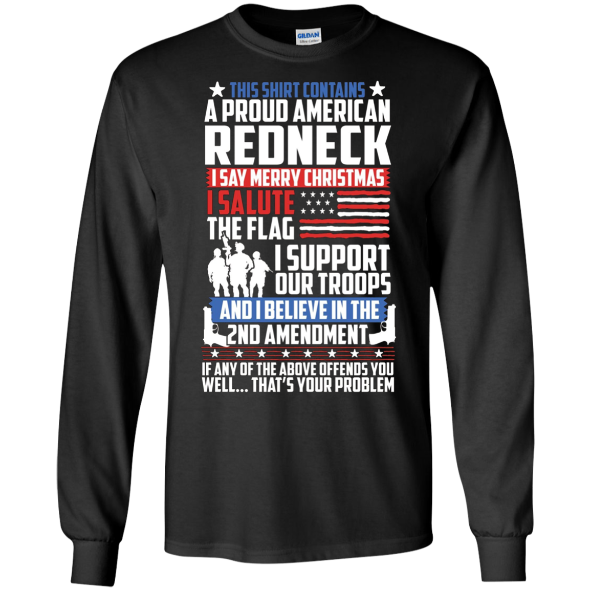 A Proud American Redneck Support Guns Troops Flag T Shirt