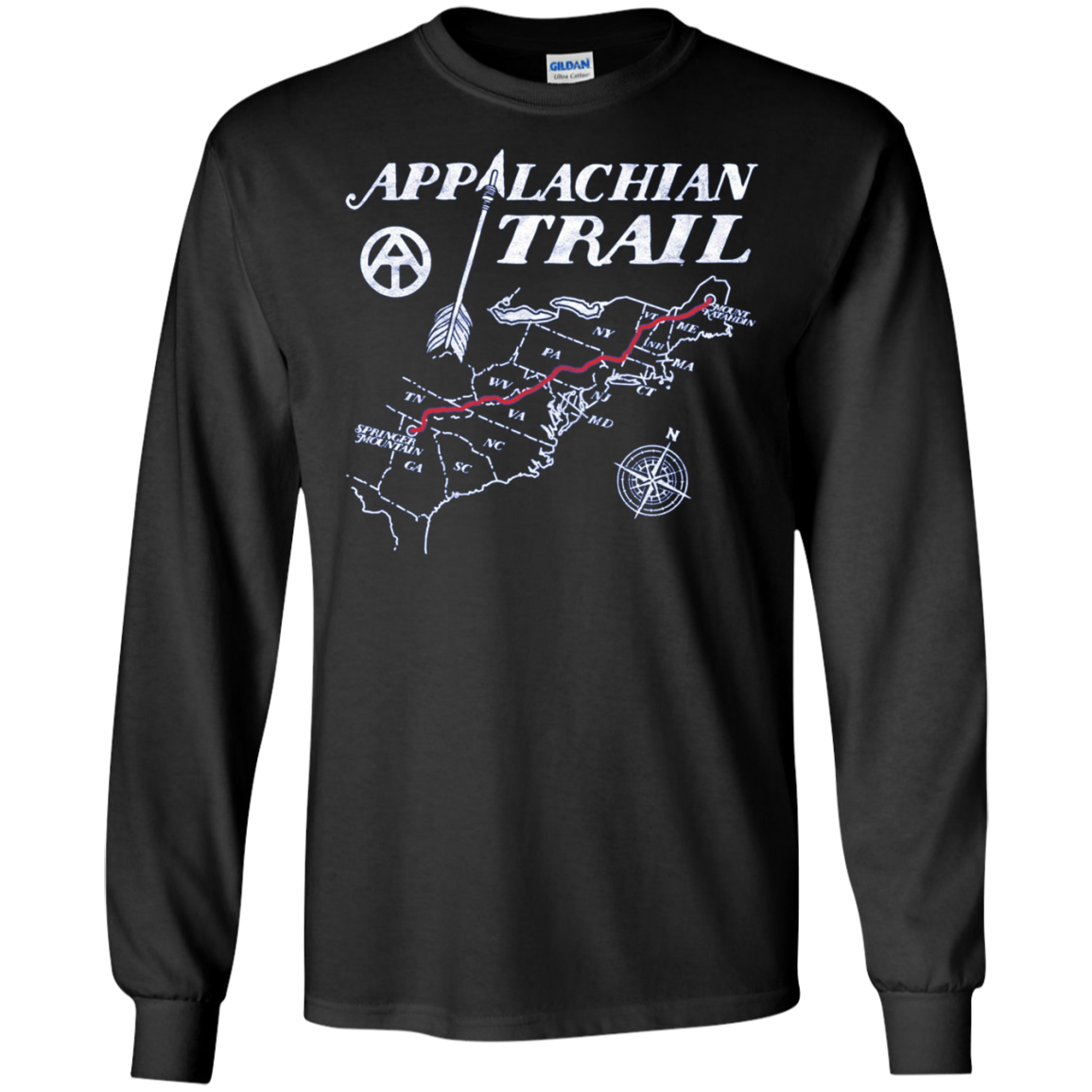 Appalachian Trail Map Retro Hiking Long Sleeve Tee Shirt