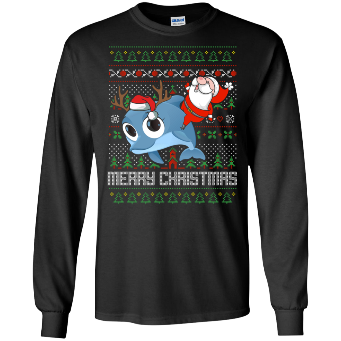 Santa Riding Dolphin Merry Xmas Gift Tshirt