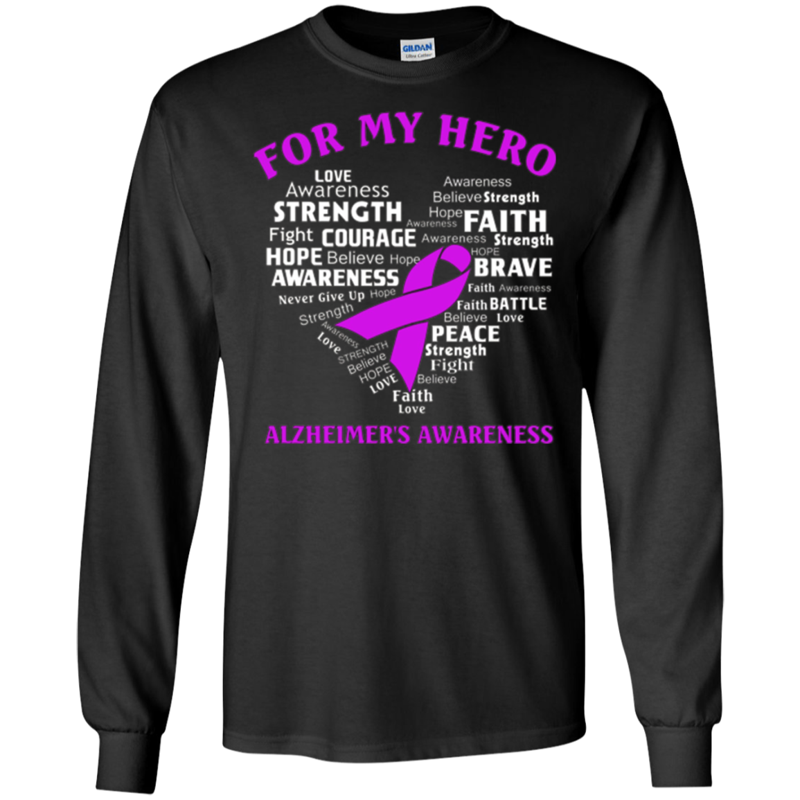 Alzheimer's Awareness Shirt For My Hero Ribbon Heart Tee