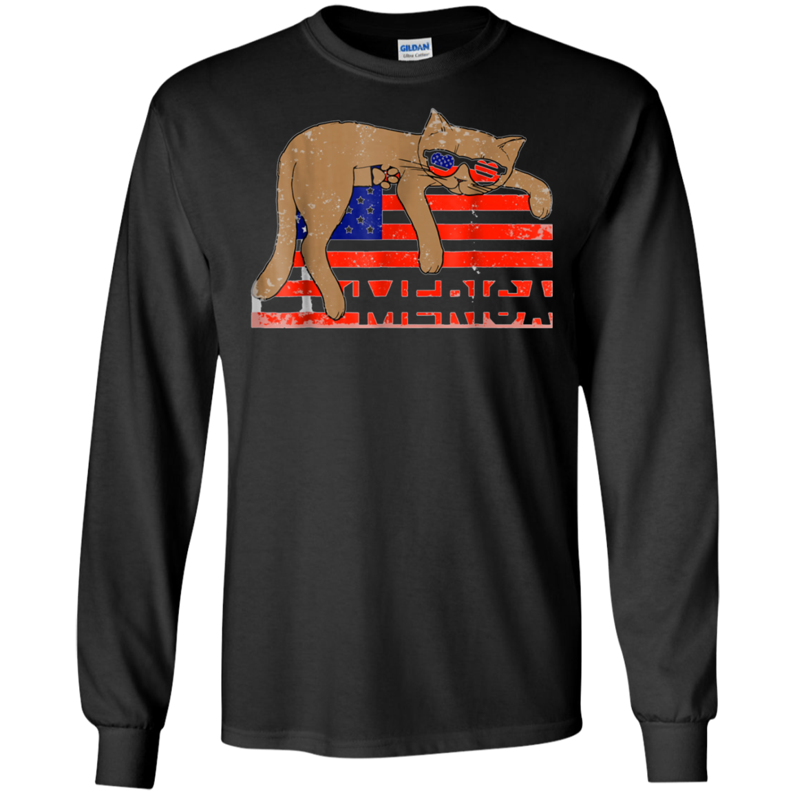 4th of July T-Shirt Funny Cat T shirt USA Flag Patriotic