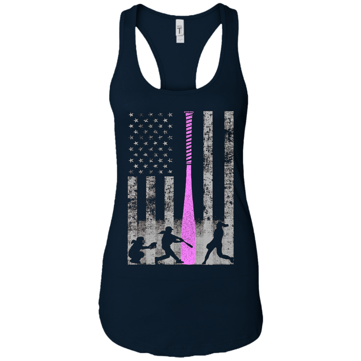 American Softball Flag T-Shirt - Players and Pink Bat