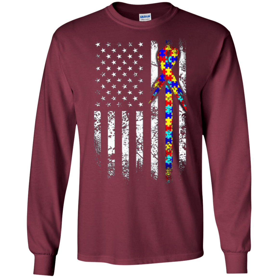 Autism Awareness T-Shirt American Flag Distressed Tee