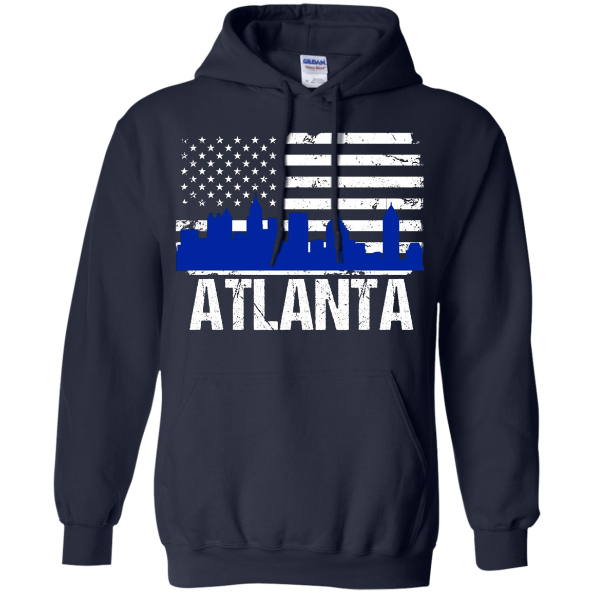 Atlanta Skyline Distressed American Flag Long Sleeve Shirt