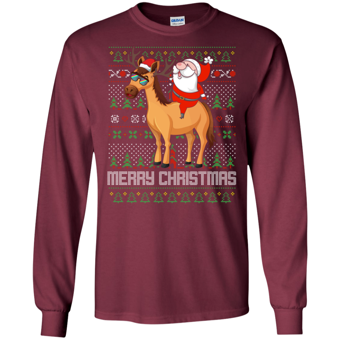 Santa Riding Horse Merry Xmas Gift Tshirt