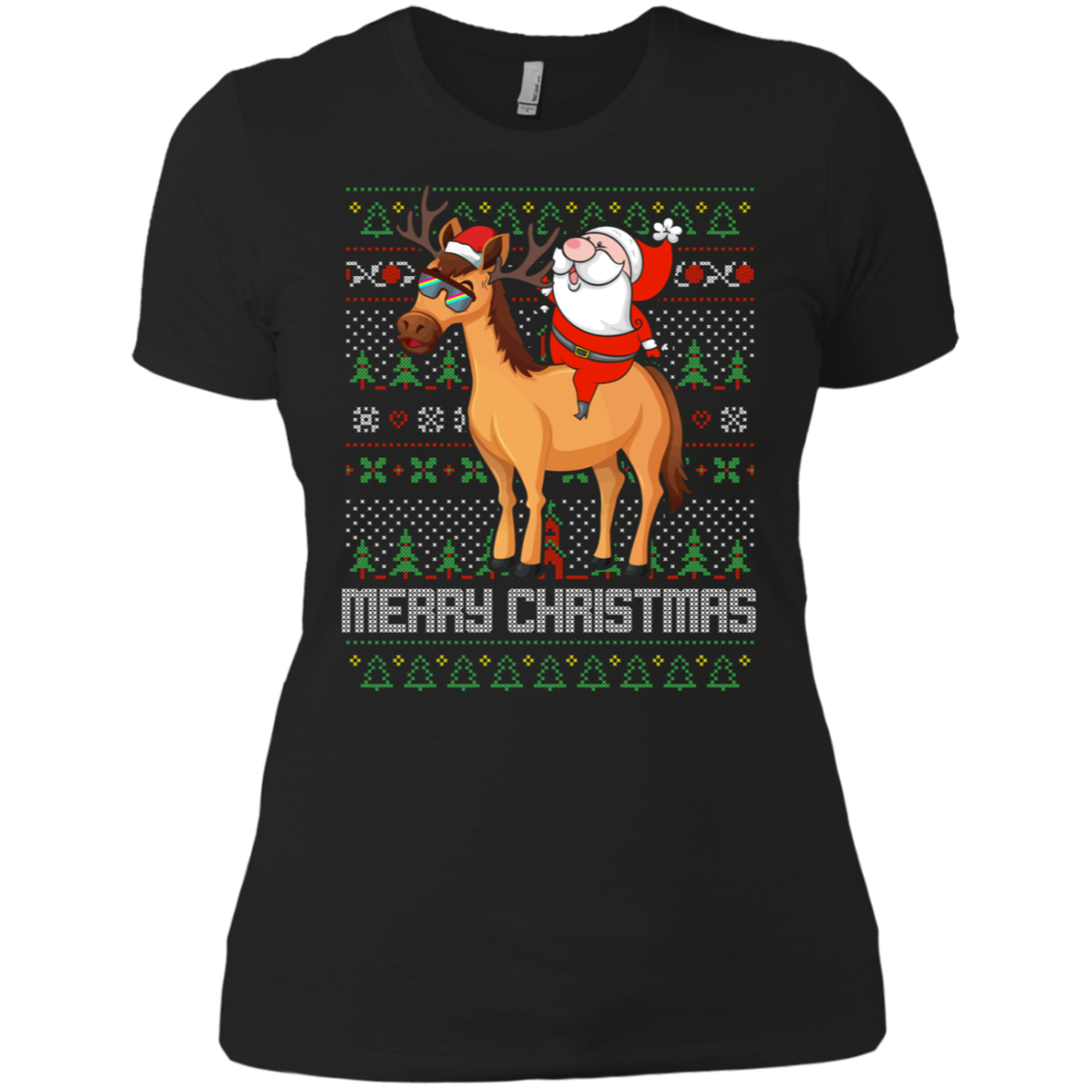 Santa Riding Horse Merry Xmas Gift Tshirt