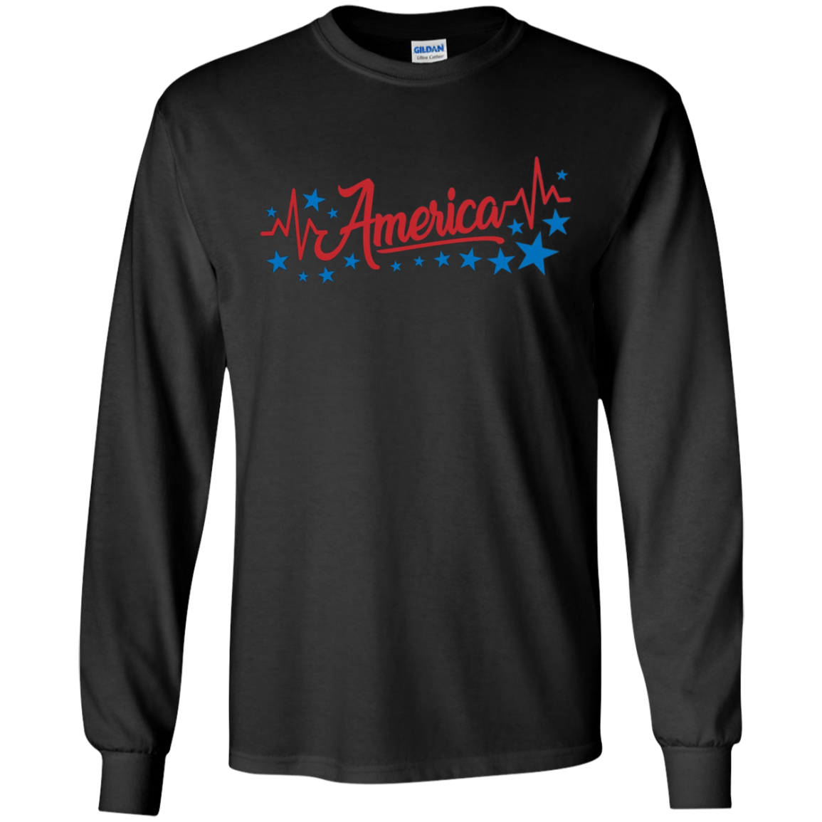 America Heartbeat Long Sleeve Fourth of July Outfit Stars
