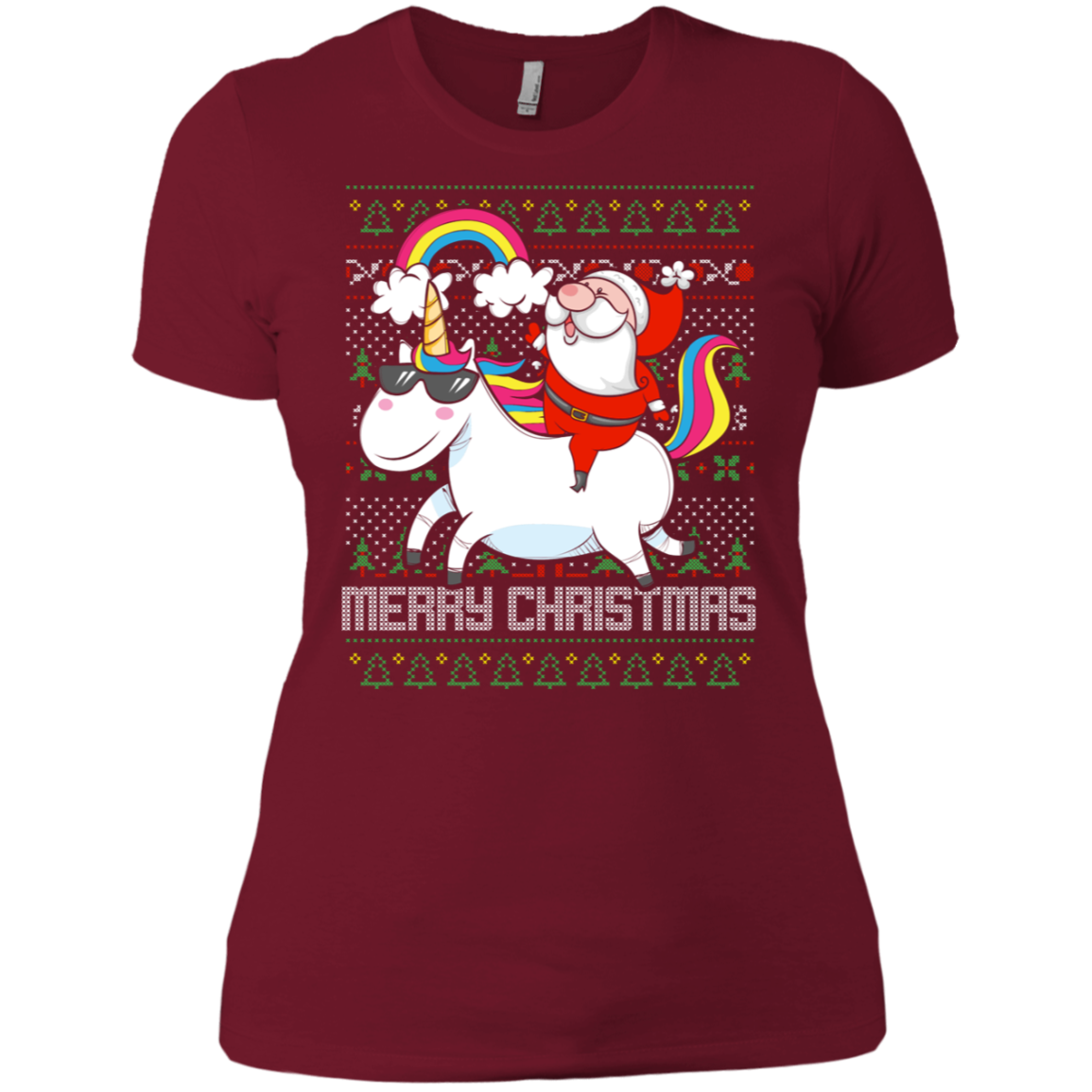 Santa Riding Unicorn Merry Xmas Gift Tshirt