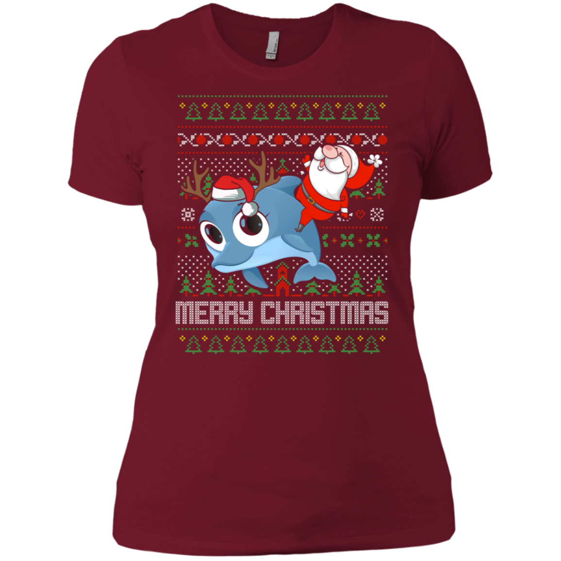 Santa Riding Dolphin Merry Xmas Gift Tshirt