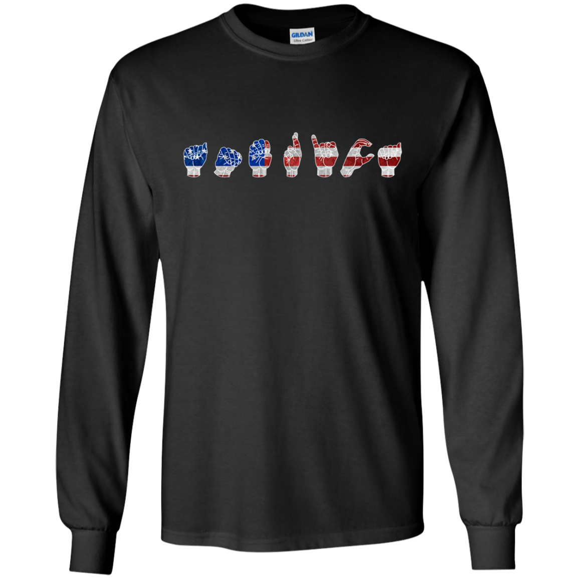 American Flag Patriotic Sign Language ASL Long Sleeve Shirt