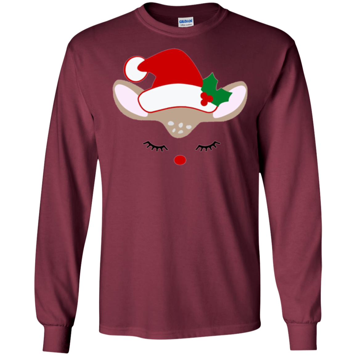 Santa Reindeer Face. Christmas Costume Holiday T-Shirt