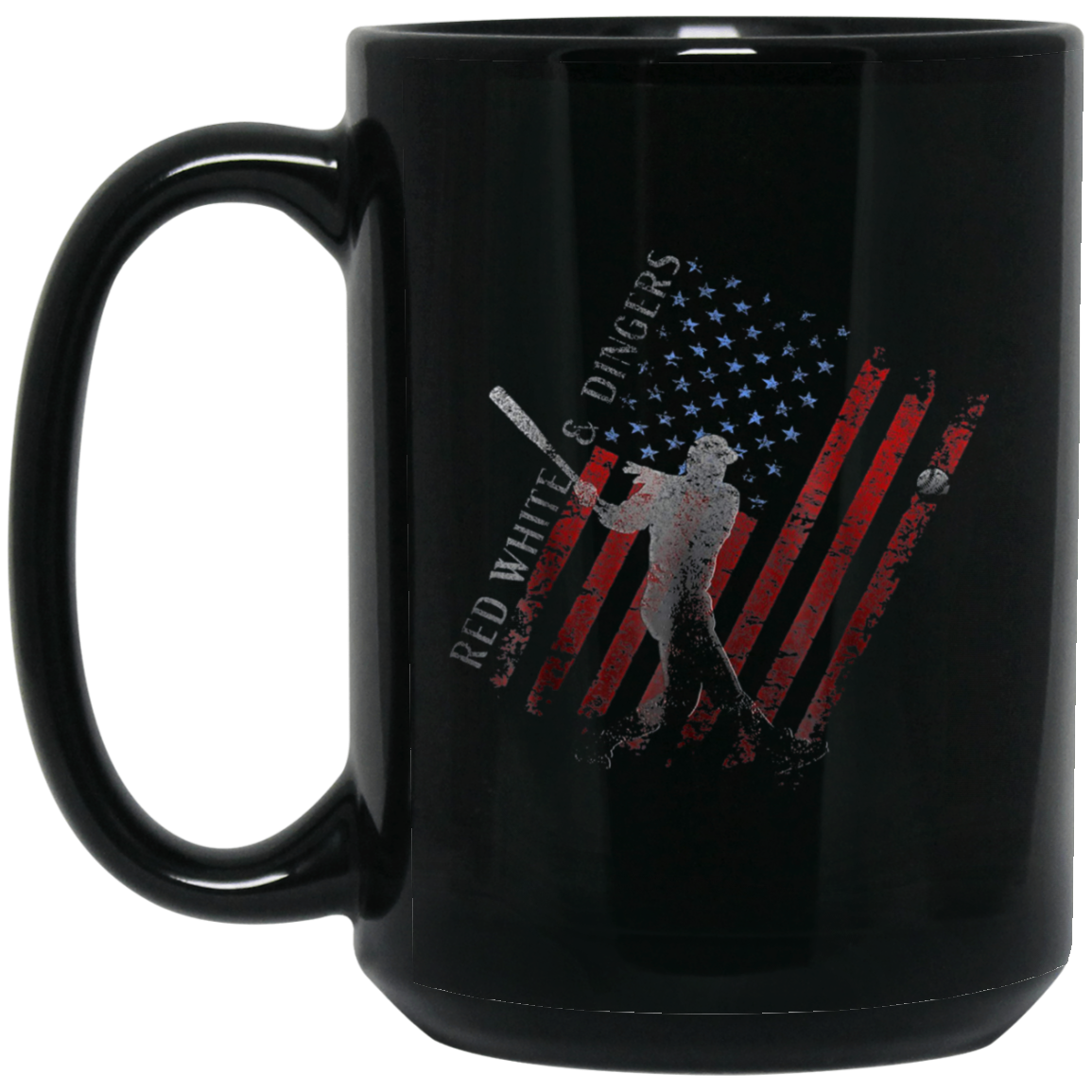 American Flag Red White and Dingers Vintage Baseball T-shirt