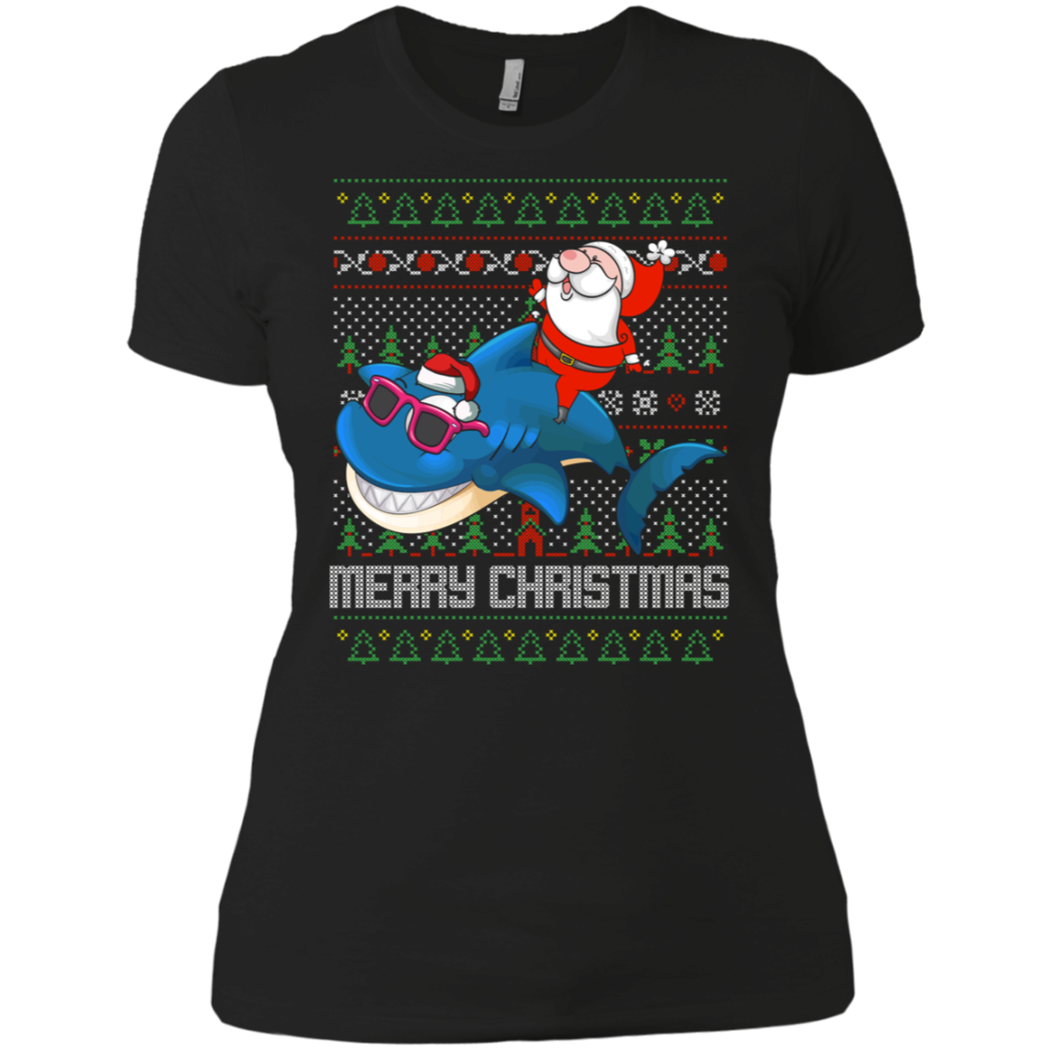 Santa Riding Shark Merry Xmas Gift Tshirt
