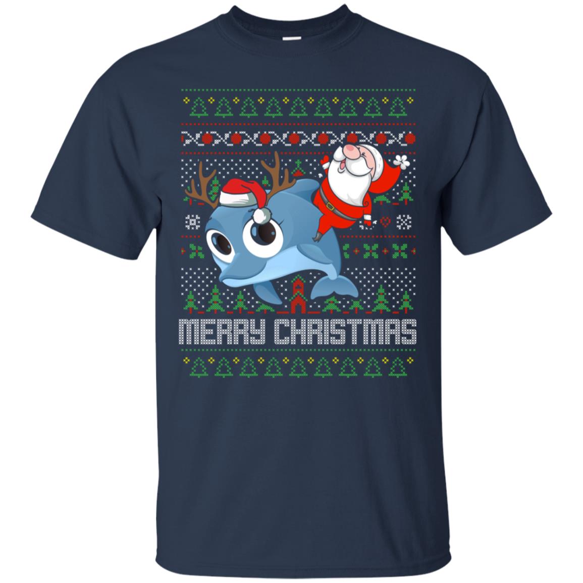 Santa Riding Dolphin Merry Xmas Gift Tshirt