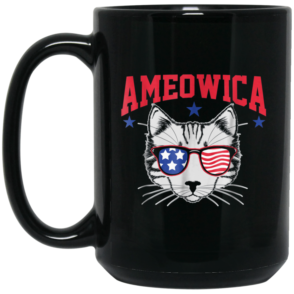 Ameowica Cat With Flag Sunglasses Funny 4th Of July T-Shirt