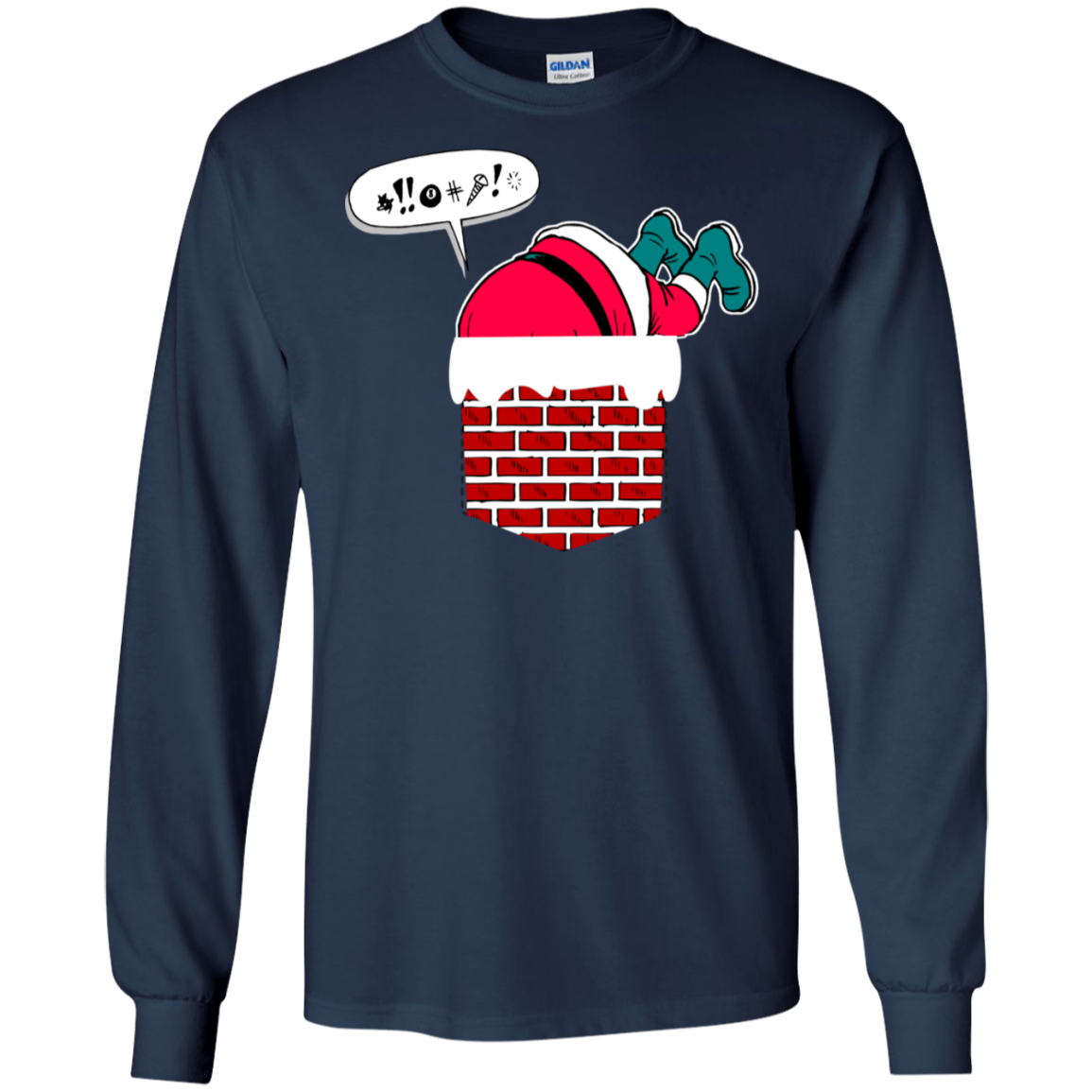 Santa Stuck In Chimney T Shirt Funny Christmas Pocket Gift