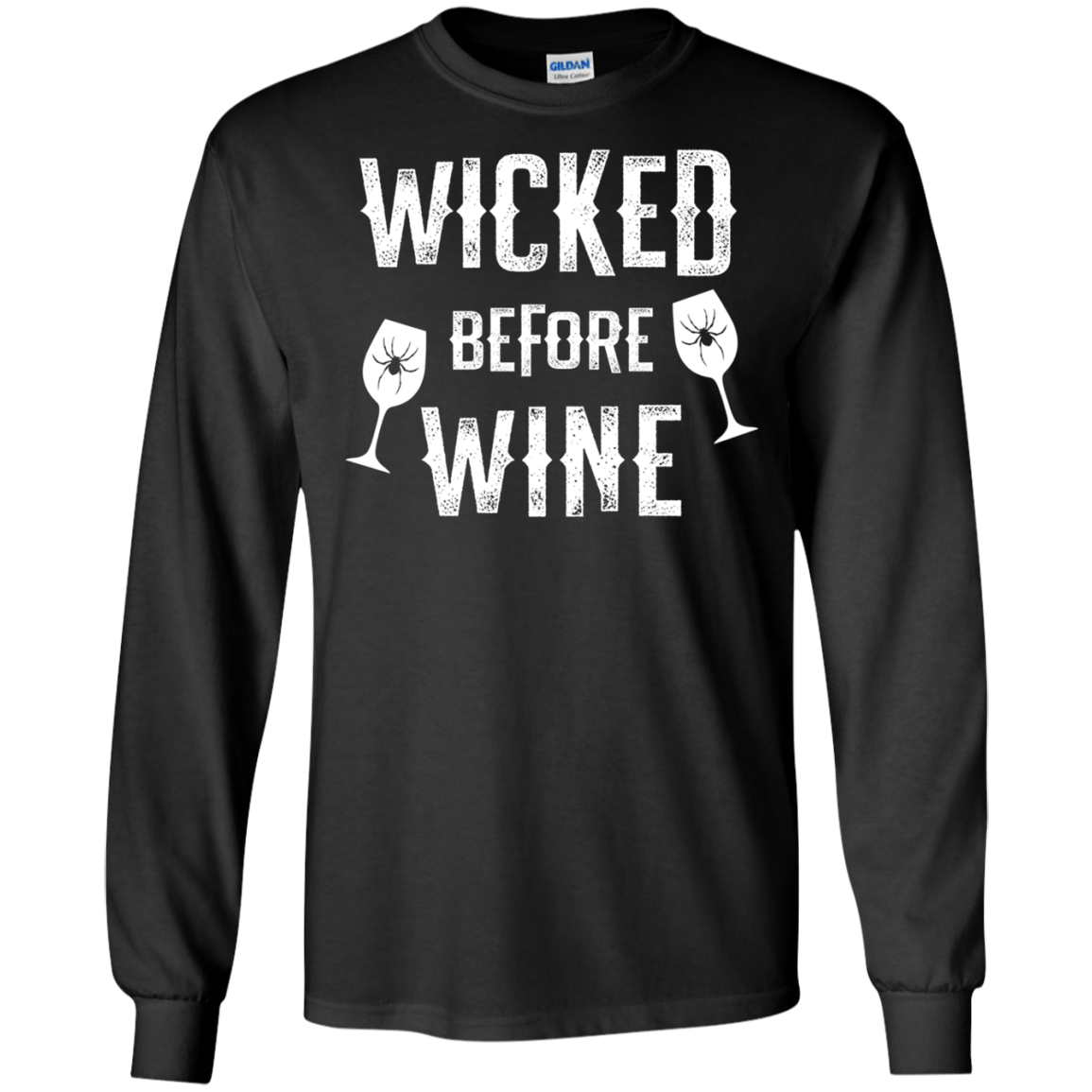 Funny Halloween Wine Long Sleeve Shirt Wicked Before Wine