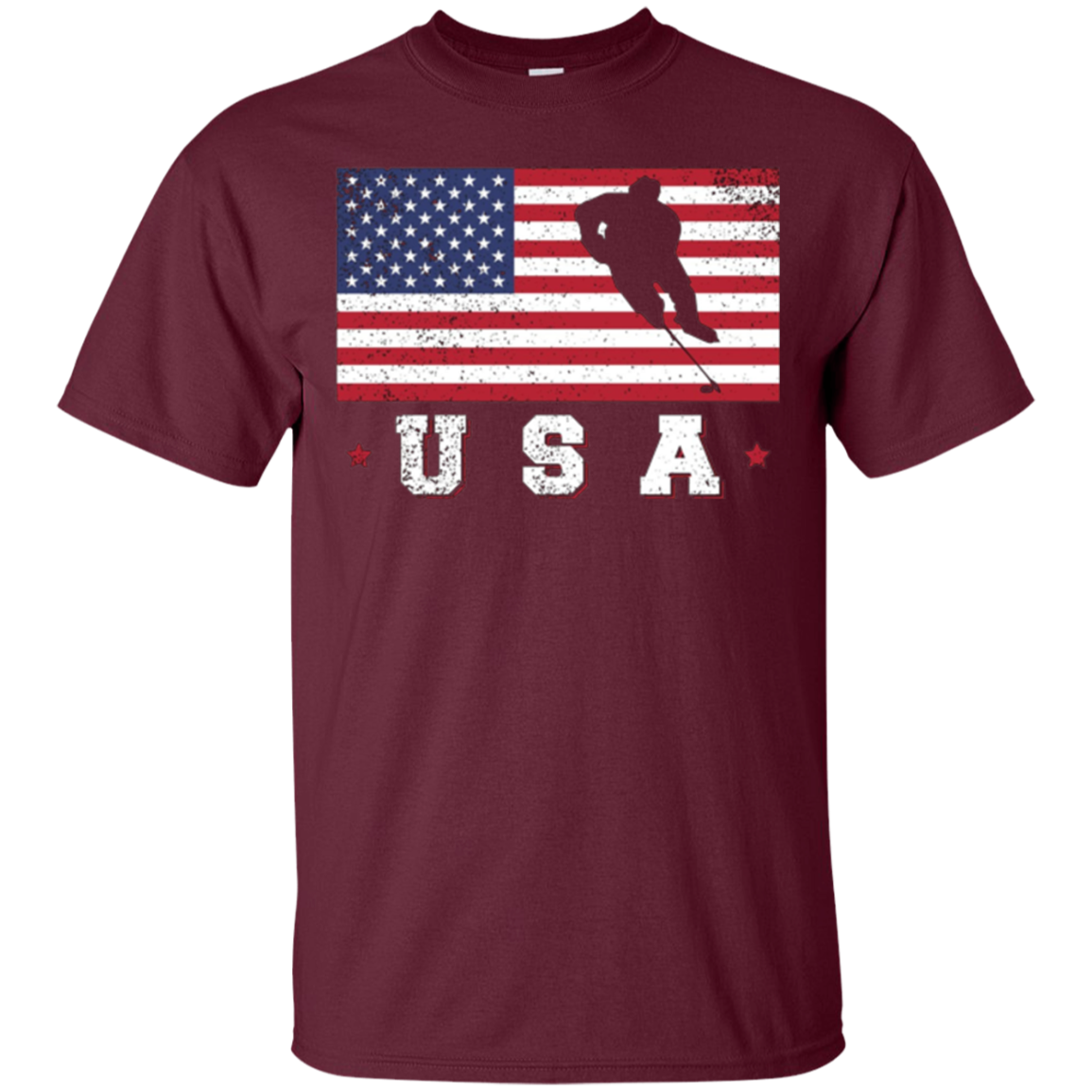 American USA Flag Ice Hockey T-Shirt Patriotic Sports Gift