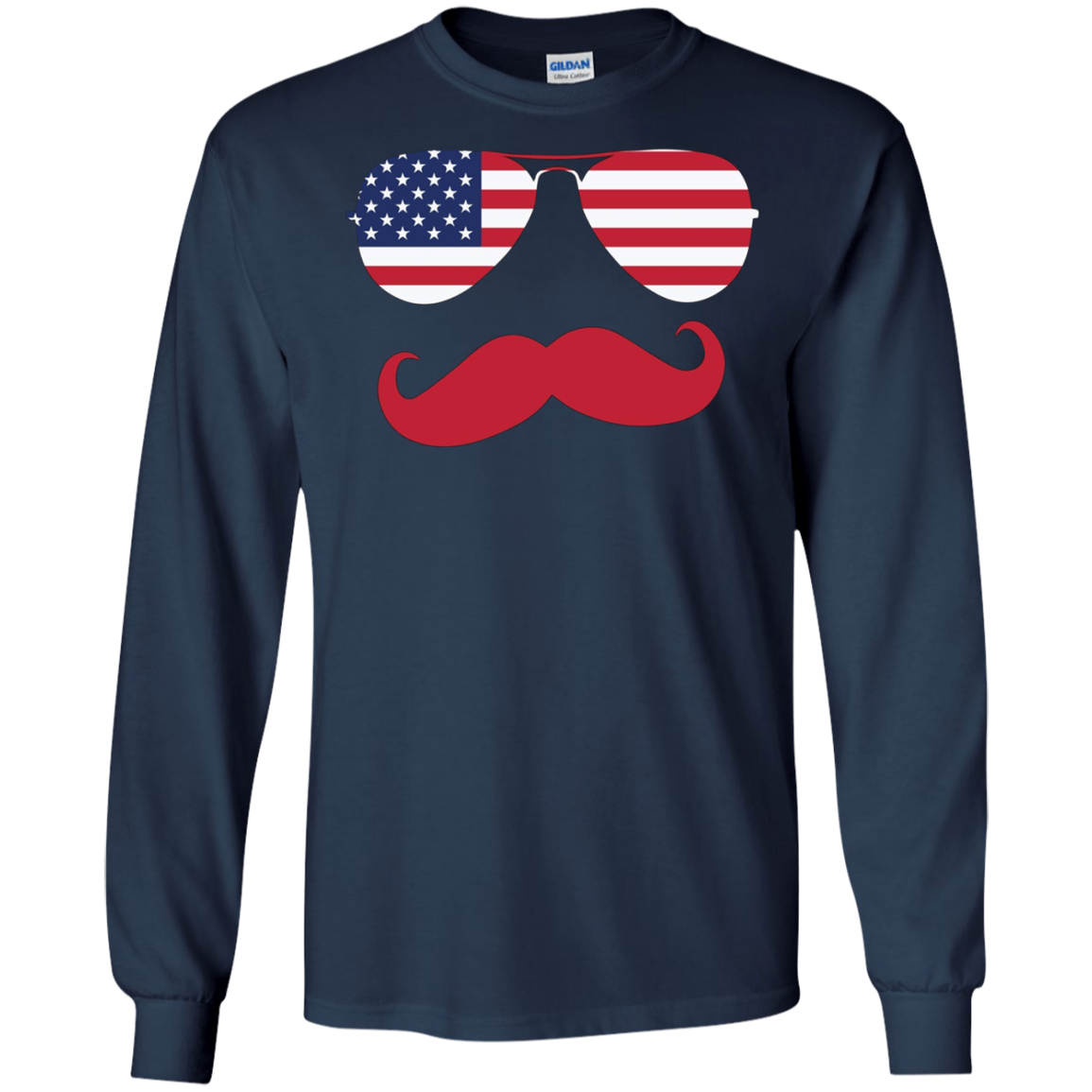 American USA Flag Aviator Sunglasses Mustache Merica T Shirt