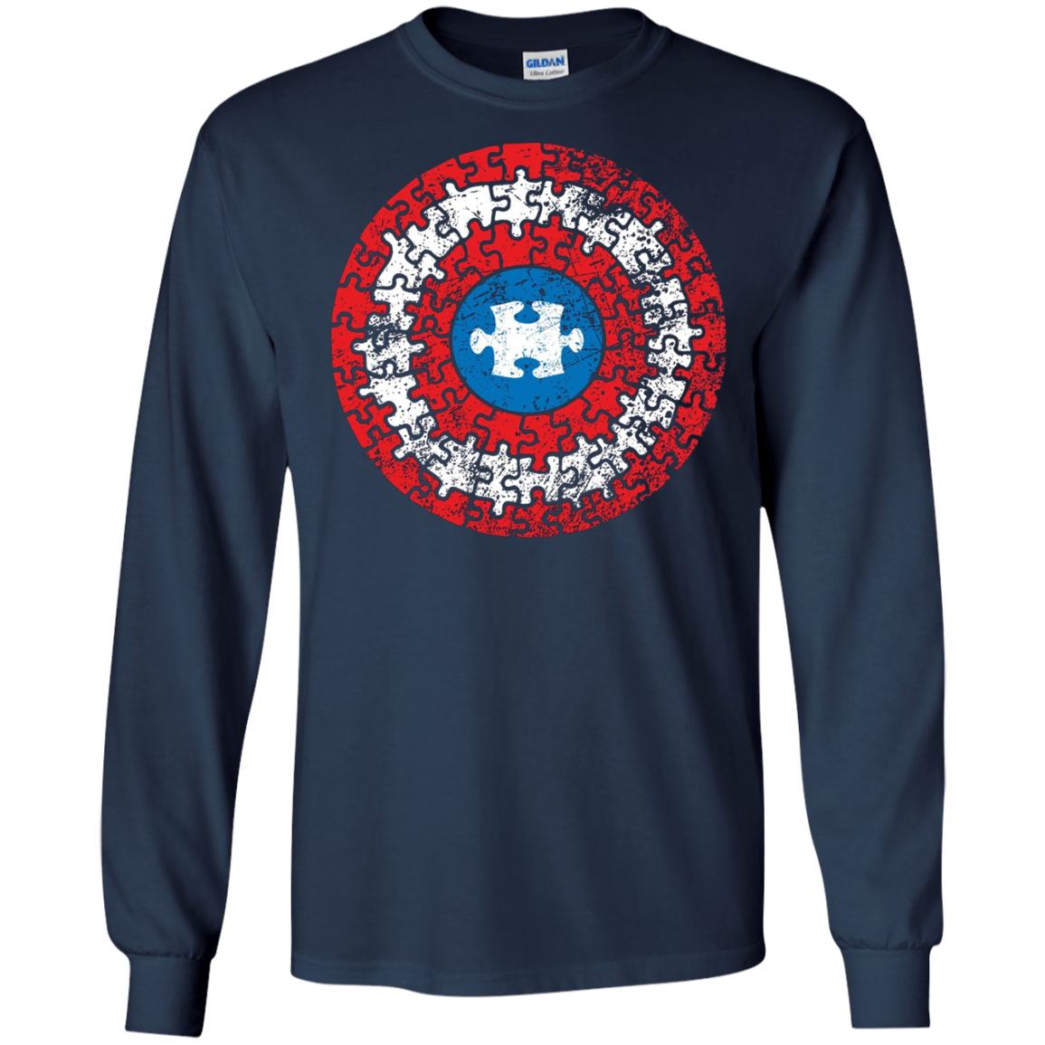 Autism Awareness Shirts Captain Autism Puzzle Shield T-Shirt