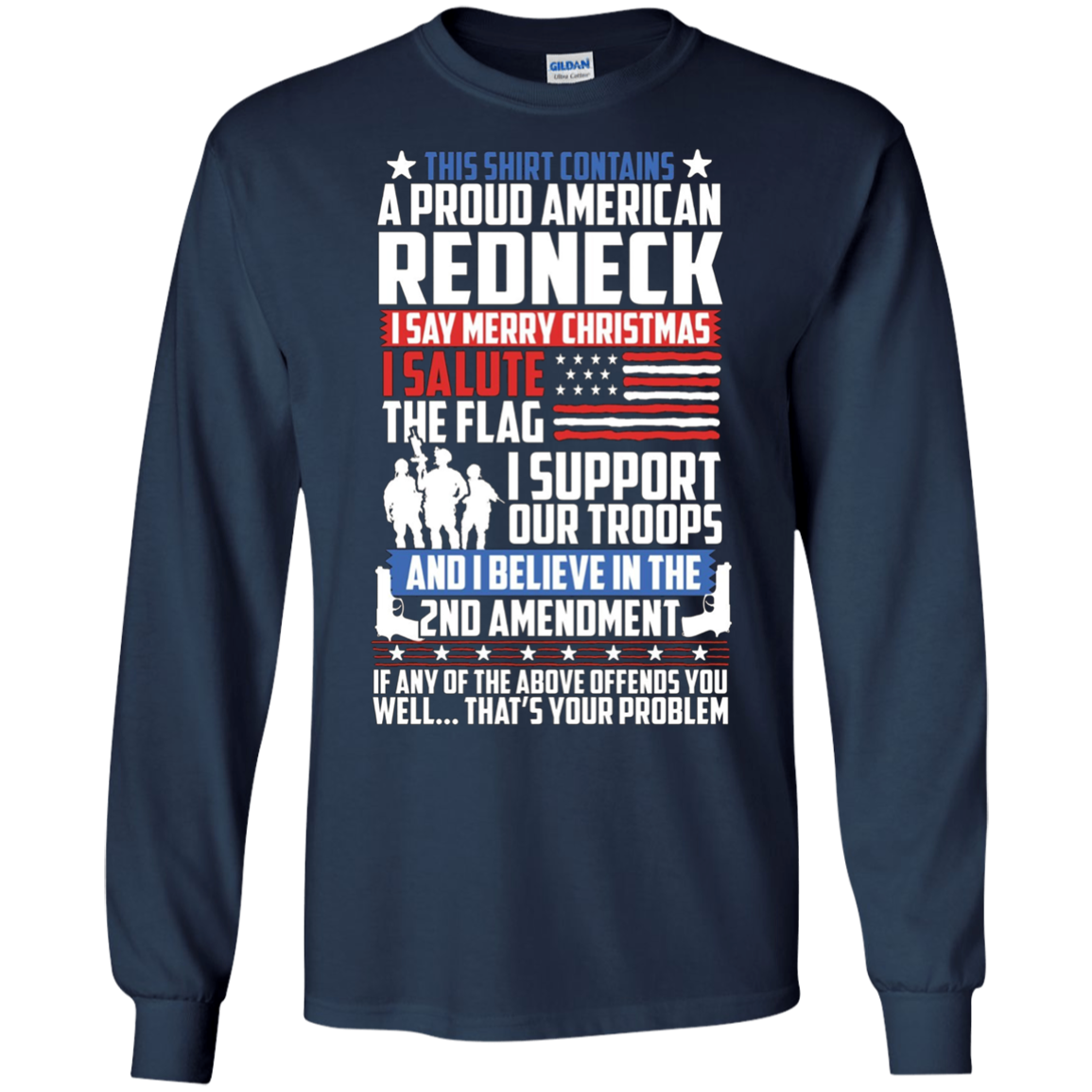 A Proud American Redneck Support Guns Troops Flag T Shirt
