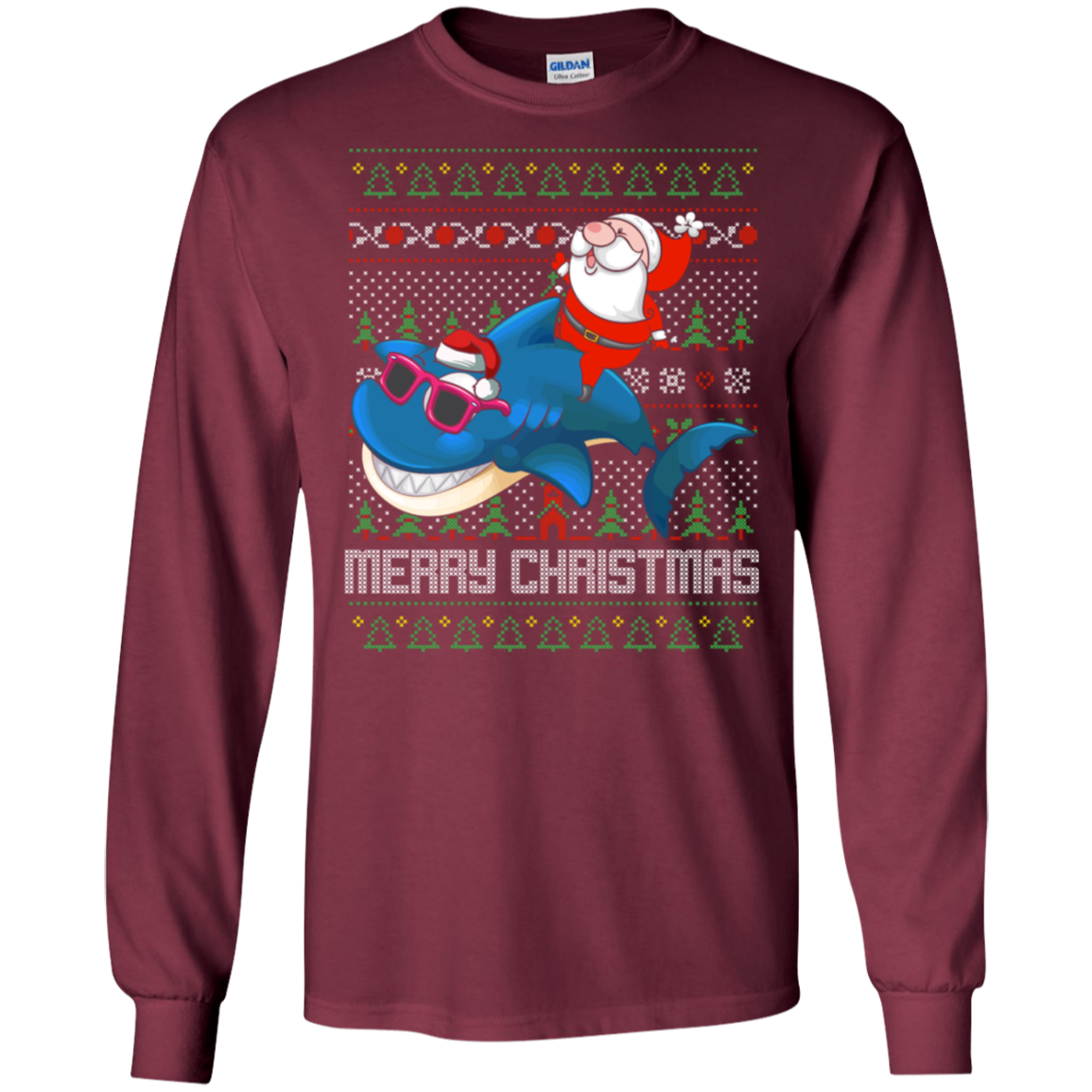 Santa Riding Shark Merry Xmas Gift Tshirt