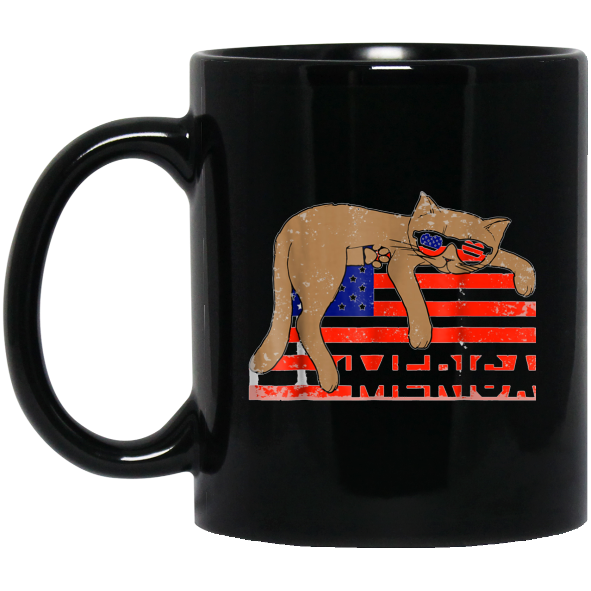 4th of July T-Shirt Funny Cat T shirt USA Flag Patriotic