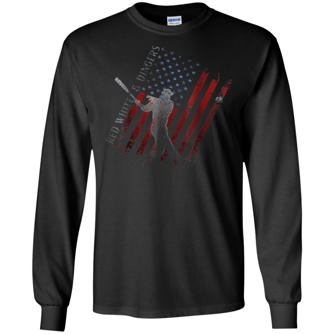 American Flag Red White and Dingers Vintage Baseball T-shirt