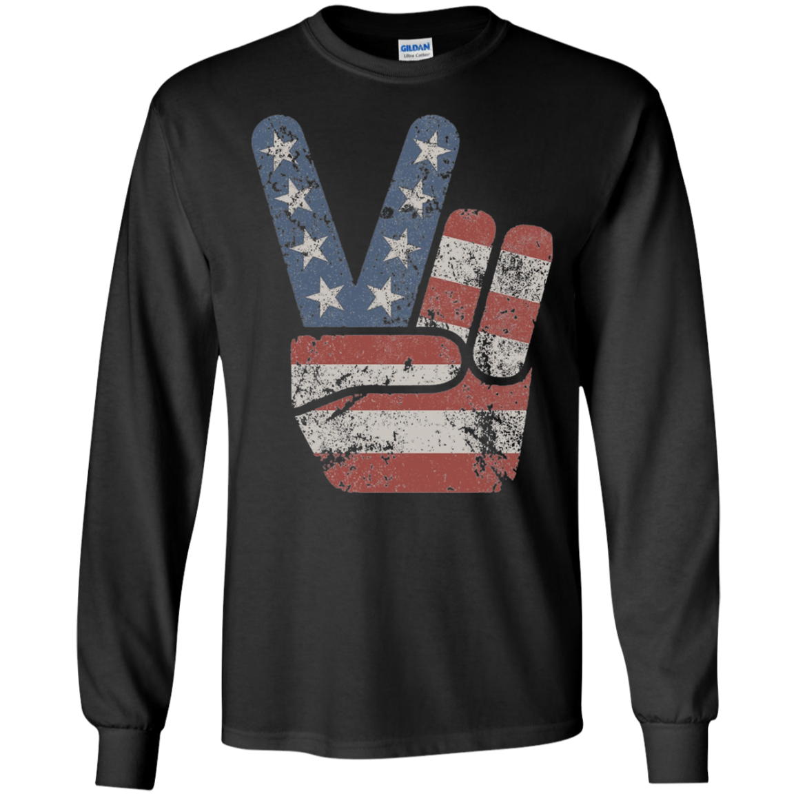 4th of July Vintage American Flag Big Peace Sign T-Shirt