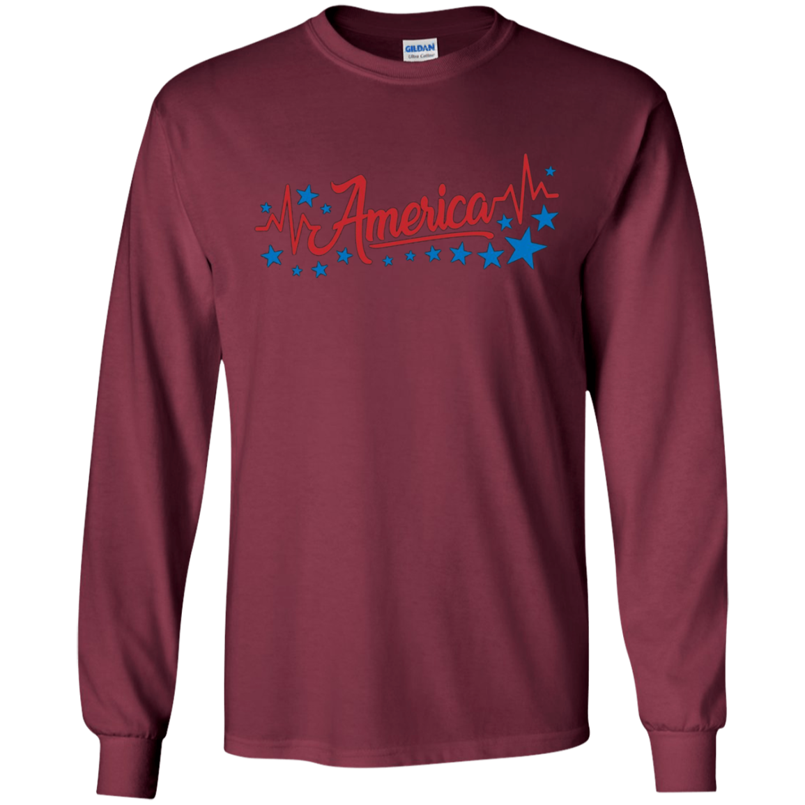 America Heartbeat Long Sleeve Fourth of July Outfit Stars